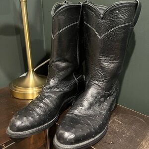 Larry Mahan Black Ostrich Cowboy Boots